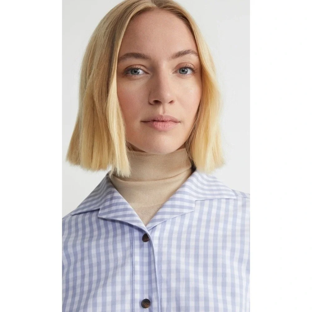 LAFAYETTE 148 GINGHAM COTTON POPLIN NOTCHED SHAWL COLLAR SHIRT 2XL $359 EUC - Picture 2 of 13
